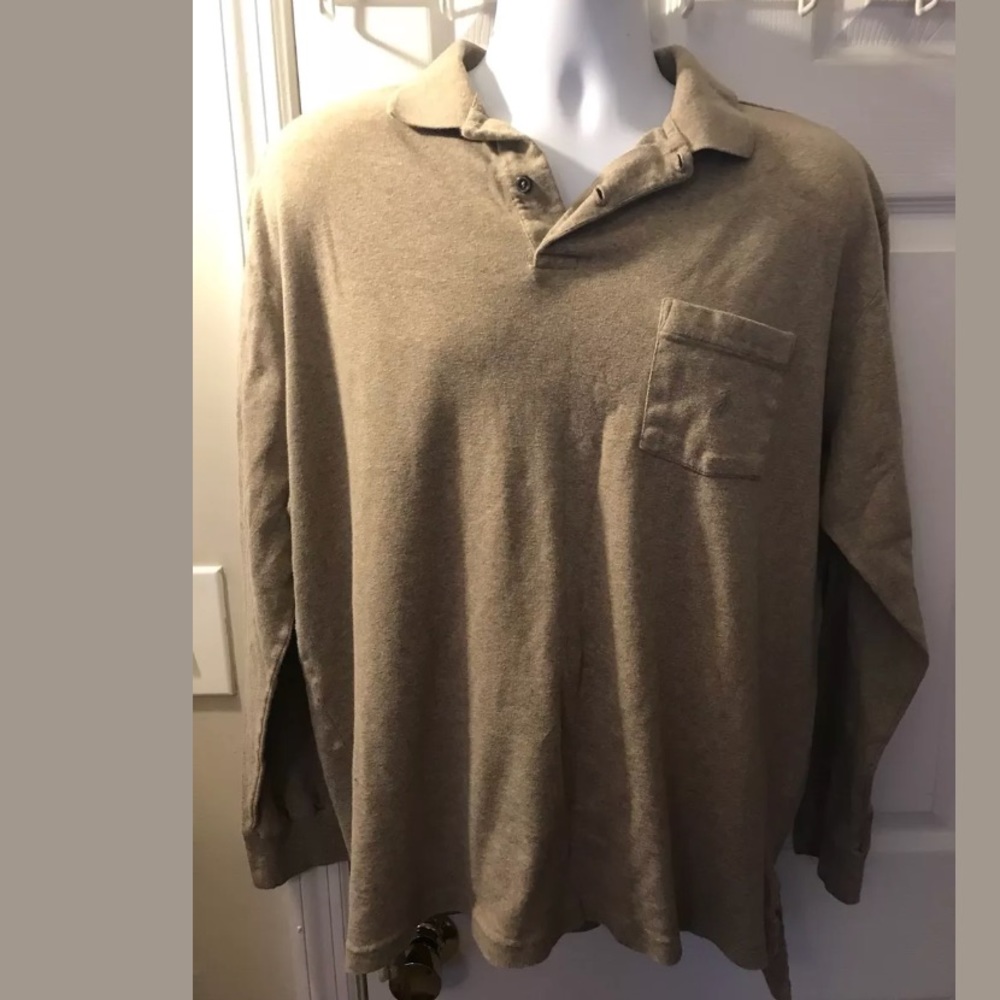 POLO Ralph Lauren L/S Polo Tan Beige Knit Vintage Collared Casual Pocket